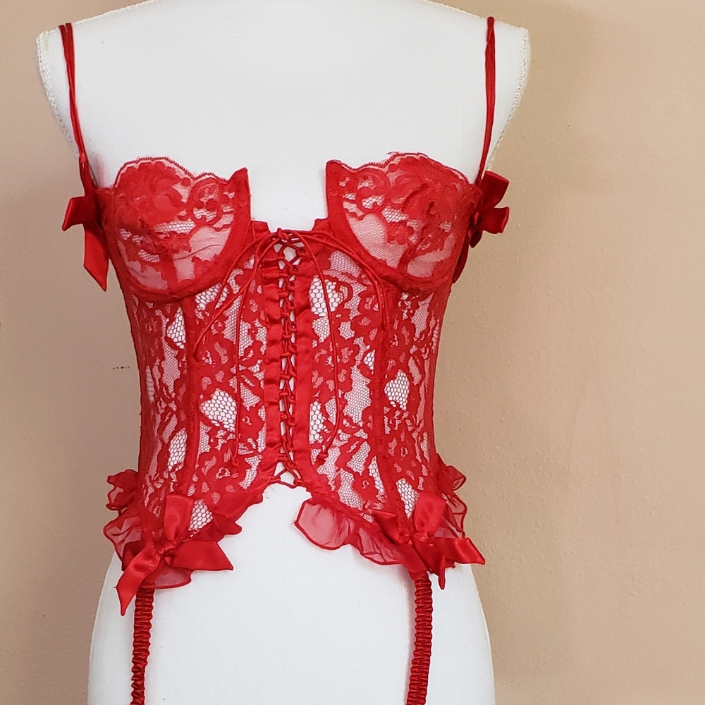 Vintage red corset bustier garter top Victoria's Secret